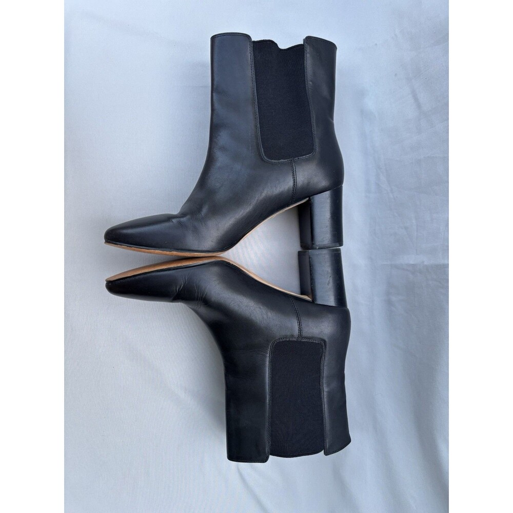 J.Crew Leather Chelsea Ankle Boots Black Block Heel Almond/Rounded  Toe Size 9.5